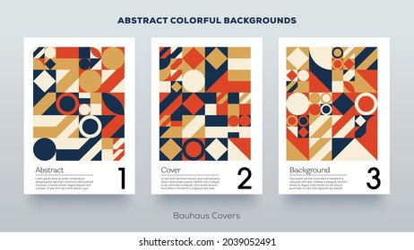 Minimal Bauhaus pattern design covers Abstract geometric background. Simple colorful mockup posters, brochures, books etc.