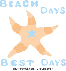 Minimal beach illustration with a stylized starfish lettering. Soft sandy tones and simple modern composition make this artwork perfect for summer apparel, tote bags, postcards, travel branding, beach party invitations, and seasonal social media content.