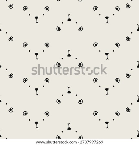 Minimal bear faces, black lines, beige background, seamless textile design