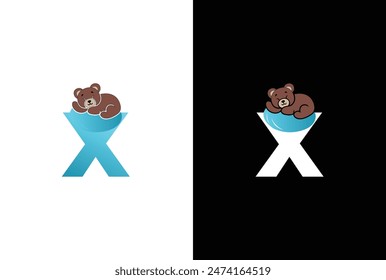 Minimal bear logo. Abstract Sleeping bear logo Letter X. logo vector illustration of a bear.