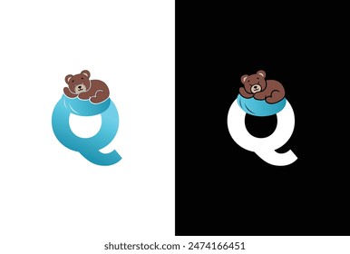 Logotipo de oso minimalista. Abstractas Oso durmiente logo Letra Q. logo Ilustración vectorial de un oso.