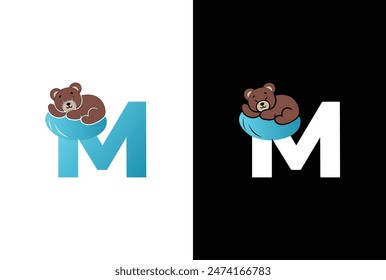 Minimal bear logo. Abstract Sleeping bear logo Letter M. logo vector illustration of a bear.