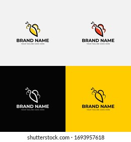 Minimal bee logo template. Vector logo illustration. Bug Hornet illustration of in the style contemporary design sign drawn in minimalism vector. Minimal hipster bee bumblebee logo icon vector.