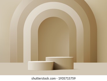 Minimal beige podium and scene with 3d render vector in abstract background composition, 3d illustration mock up scene geometry shape platform forms for product display. stage for product in modern.