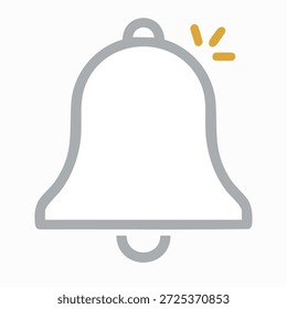 Icono de campana minimalista con detalle de chispa sutil, diseño de logotipo de Vector plano, símbolo de celebración de temporada, composición centrada, fondo blanco