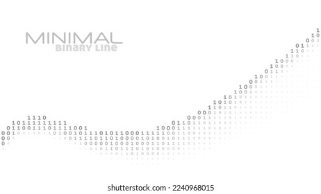 Línea curvada mínima de código binario con unos grises y ceros. Gráficos vectores digitales simples