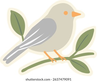 Minimal bird illustration perched on leafy branch