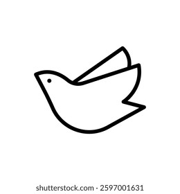 Minimal bird outline. Black contour symbol. Abstract dove form. Vector flight icon.