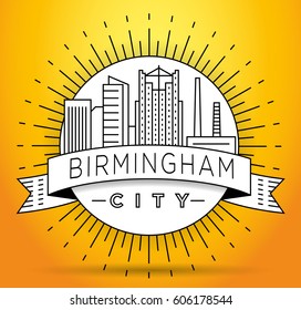 Minimal Birmingham Linear City Skyline with Typographic Design