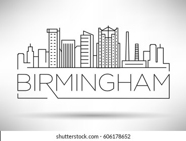 Minimal Birmingham Linear City Skyline with Typographic Design