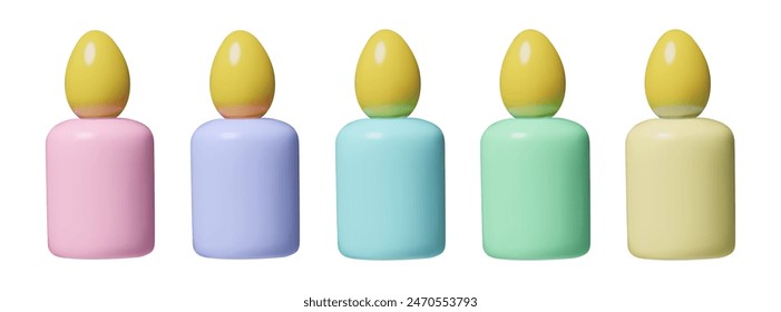 Conjunto de iconos de vectores 3d de velas de cumpleaños minimales. Lindos colores pastel de Elementos de diseño de fiesta tridimensionales aislados sobre fondo blanco.