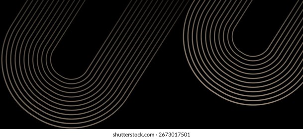 Fondo negro minimalista con elegantes patrones de líneas curvas en degradado metálico. Diseño abstracto moderno conveniente para los carteles, las cubiertas, los Anuncios, y las ilustraciones digitales.

