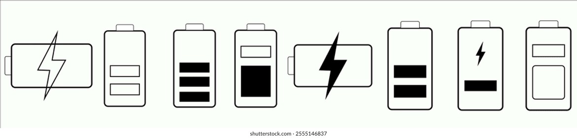 Minimal Black Battery Icon Set - Abstract Energy Icons for Apps, Websites, and Infographic Designs