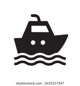 Minimal black boat icon with bold clean design on white background suitable for logos, web, apps, print, and transport themed creative projects with a nautical style