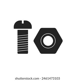 minimal black bolt and nut icon for building. simple graphic trend modern design abstract logotype element isolated on white background. concept of small machine part or accessory for worker job