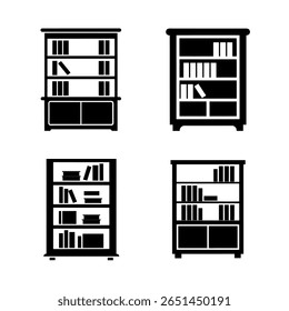 Minimal black bookshelf silhouette icons, perfect for modern home decor, libraries, and educational designs.