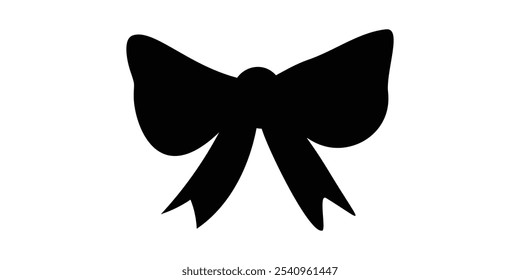 A minimal black bow silhouette, flat and isolated on white