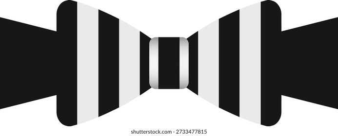 Minimal black bow tie icon with striped center knot in a bold flat style