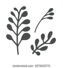 Minimal black branches with a sleek silhouette. Modern botanical sketch ideal for clean and elegant decor or nature-inspired graphic projects.