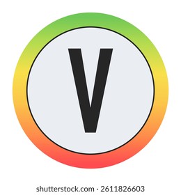 Minimal black Capital letter V on soft gray circle framed by warm gradient ring. Simple, modern, and perfect for digital design, labels, or app icons.
