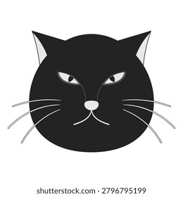 minimal black cat face illustration featuring sharp eyes and whiskers