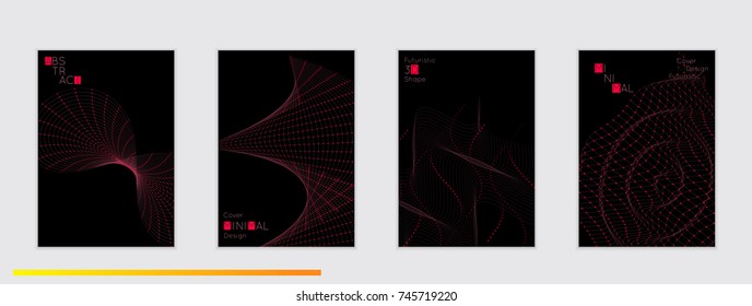 Minimal black cover templates with futuristic 3D meshes. Abstract grid shape on dark background. Social media web banner. Future geometric design.