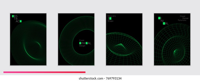 Minimal black cover templates with futuristic 3D meshes. Abstract grid shape on dark background. Social media web banner. Future geometric design.