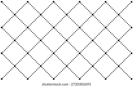 Patrón de rejilla de diamante punteado negro mínimo sobre un fondo blanco limpio, formando una red geométrica sin costuras adecuada para el diseño moderno, textiles, Fondos de pantalla y uso de marca abstracta.
