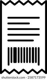 Minimal Black Drawing of a Shopping Receipt with Barcode