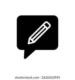 Minimal Black Filled Chat Bubble with Pencil Inside Icon