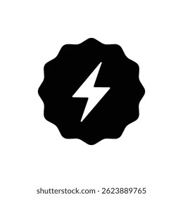 Minimal Black Filled Icon of a Streamer Badge with Bolt Symbol