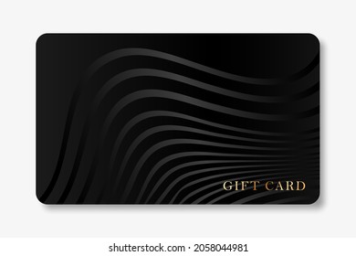 Minimal black gift card design template with wavy lines isolated on white background. Vector