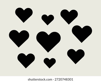 Minimal schwarzes Herzmuster auf beigem Hintergrund für Liebesthemen modernes Tapetendesign, Abstrakte schwarze Herzen Illustration Wiederholungsmuster für romantische minimalistische Hintergrundkunst, Einfache schwarze Herzformen nahtloses Muster für Valentinstag Liebe Dekor und moderne Drucke