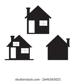 Minimal Black House Silhouette t on White Background.