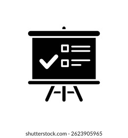 Ícone preto mínimo da placa com notas de pós-it e marca de seleção para planejamento de tarefas