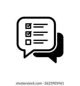 Minimal black icon of checklist inside a message bubble for communication tasks
