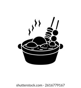 Minimal Black Icon of Oden Broth Pot with Various Items