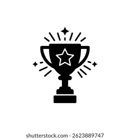 Minimal Black Icon of a Trophy with Star in the Center and Stream Sparkles
