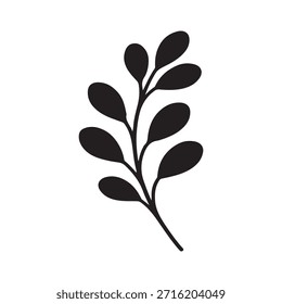 
Minimal black leaf silhouette on white.