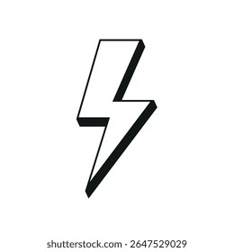 Minimal black lightning bolt icon representing energy, danger, or high voltage. Can be used in warning signs, electrical labels, or as a symbol for speed and power in graphic design.