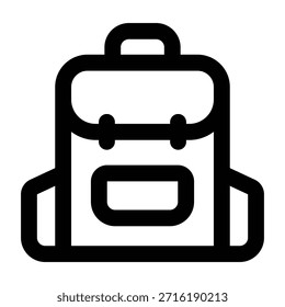 Ilustración de línea negra mínima de una mochila con estilo de contorno redondeado. Ideal para viajes, senderismo, temas de aventura, actividades al aire libre y diseños de interfaz modernos.