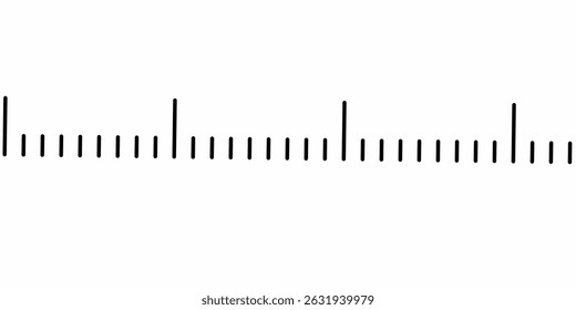 O padrão de linha preta mínimo em um fundo branco se parece com marcas de medida ou escalas. Perfeito para visuais tecnológicos abstratos, conceitos de dados, designs de interface ou composições gráficas minimalistas.