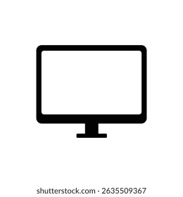 Minimal black monitor icon on a white background, representing a computer screen or digital display. Ideal for tech, UI, web, and device-related visuals in digital and modern themes.