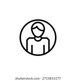 Avatar com contorno preto mínimo dentro de um quadro circular representando um ícone de perfil do usuário.