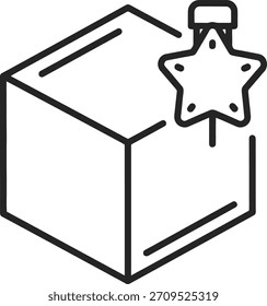 A minimal black outline box with a star pin icon, perfect for delivery or favorite concepts. Isolated on white background.