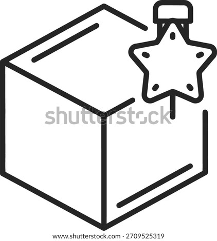 A minimal black outline box with a star pin icon, perfect for delivery or favorite concepts. Isolated on white background.