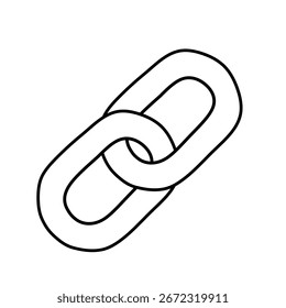 Ícone de elo de cadeia de contorno preto mínimo, design de arte de linha simples que representa conexão, unidade, hiperlink ou símbolo de relacionamento seguro para uso digital e de impressão