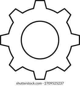 Gráfico de Vector de engranaje de contorno negro mínimo aislado sobre fondo blanco, perfecto para Configuraciones y conceptos de tecnología.