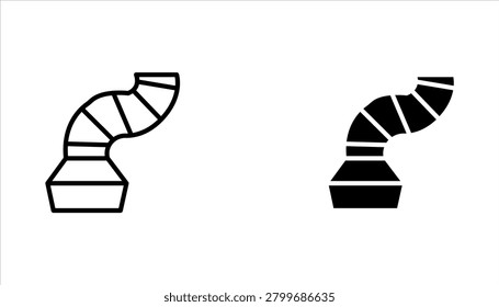 Minimal black outline icon of a flexible pipe or industrial connector, isolated on light background. Suitable for plumbing, engineering, pipeline, construction, industrial equipment, and mechanical sy	

