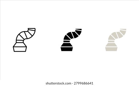 Minimal black outline icon of a flexible pipe or industrial connector, isolated on light background. Suitable for plumbing, engineering, pipeline, construction, industrial equipment, and mechanical sy	

